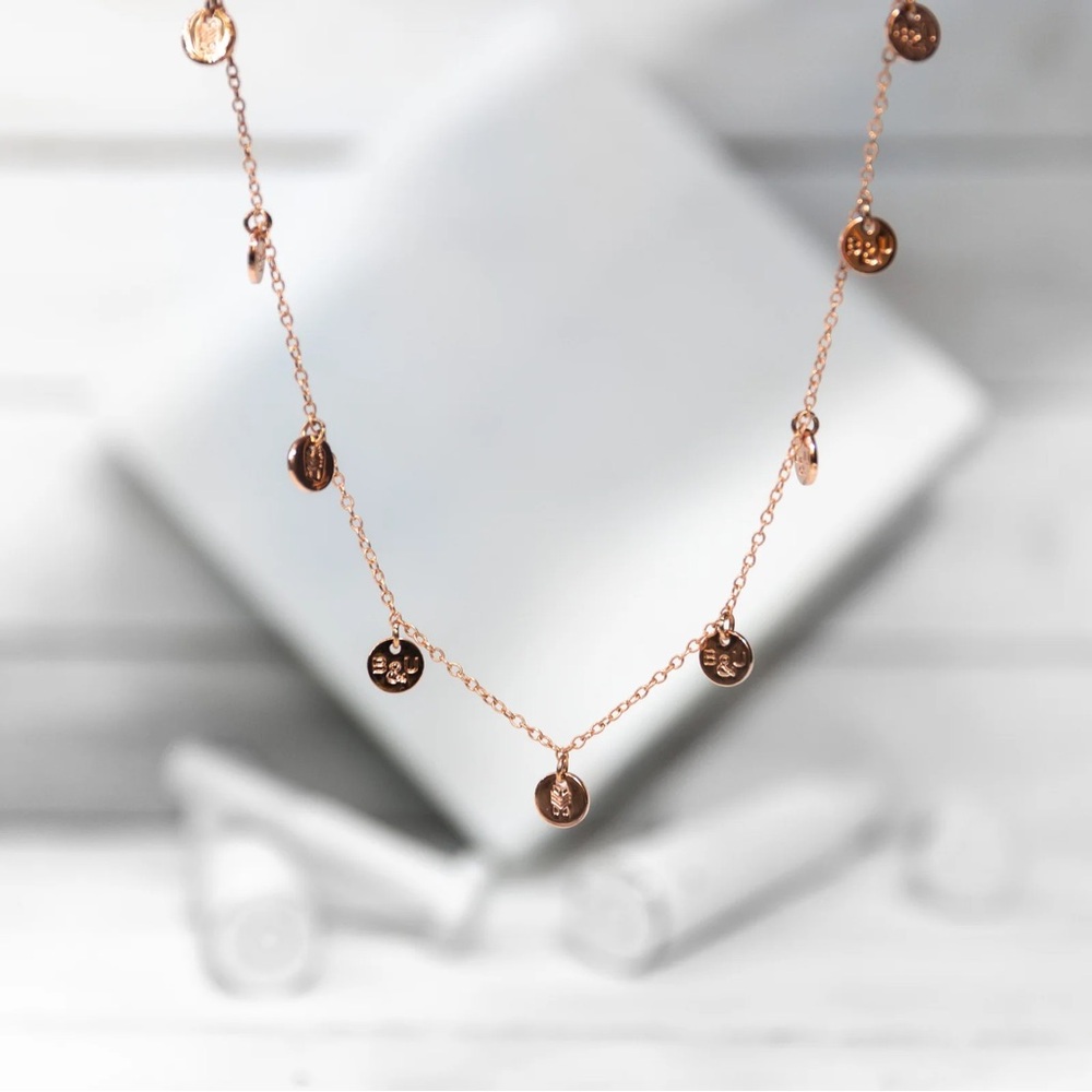 BRASS AND UNITY MULTI CHARM NECKLACE ROSE GOLD Coin Necklace NEW IN BOX